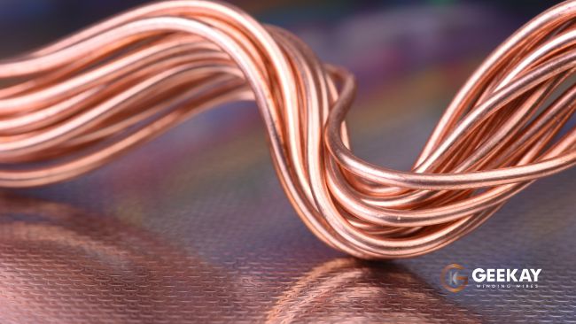 A closeup photo of round copper winding wire